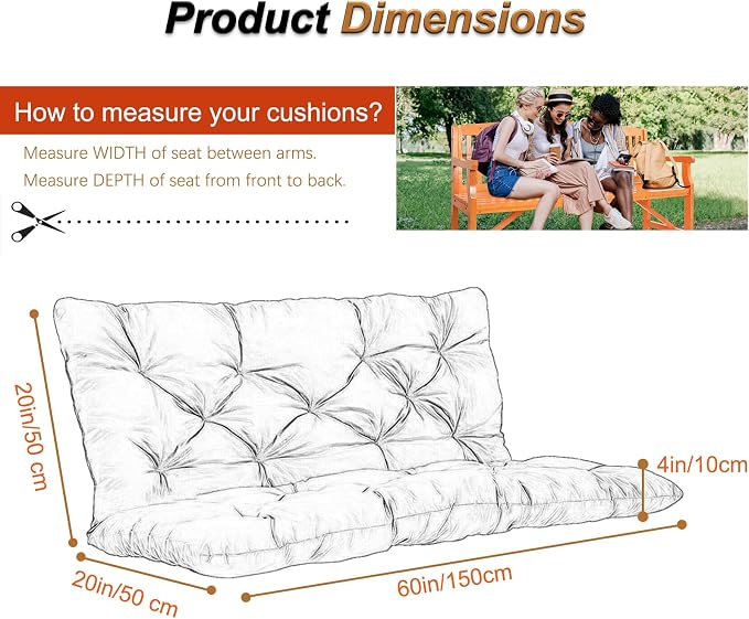 2-3 Seat Swing Replacement Cushion, Outdoor Bench Cushions - Image 6