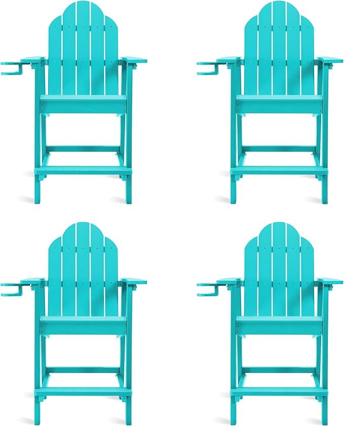 LUE BONA Tall Adirondack Chair Set of 4, All Weather HDPS Bar Height Chairs - Image 8