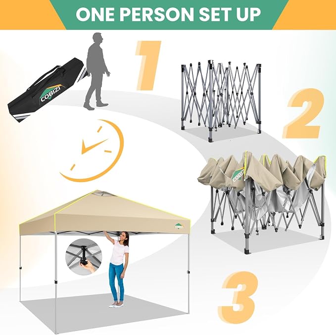 COBIZI 10x10 Pop Up Canopy Tent, Outdoor Party Tent Without Sidewall One Push - Image 3