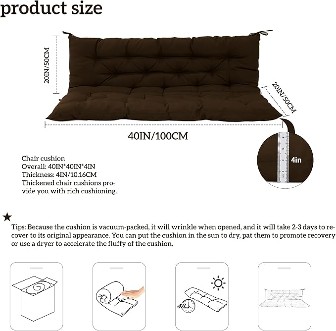 Outside Benches Cushion with Backrest, Thicken Waterproof Swing Cushions 2/3 - Image 5