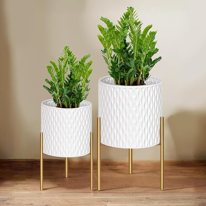 ARNIS Plants Pots with Stand, Unique Mid Century Decorative Metal Flower Pots - Image 7
