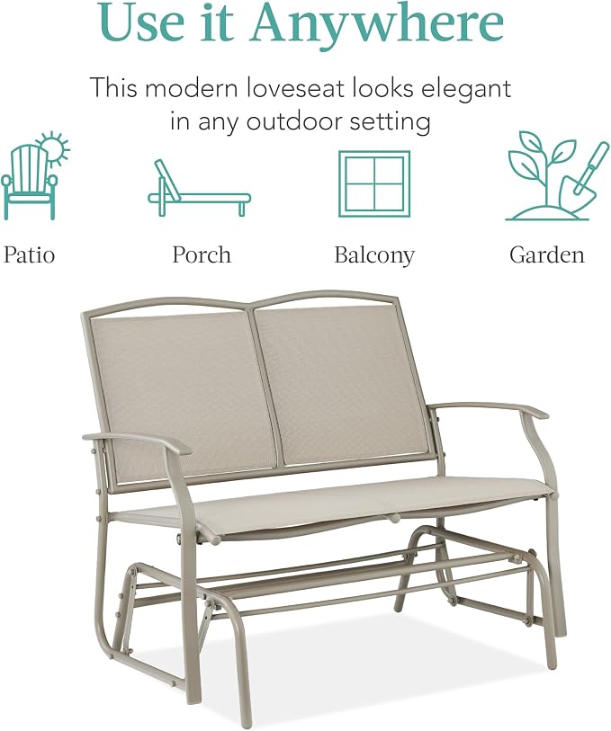 Best Choice Products 2-Person Outdoor Patio Swing Glider Steel Bench Loveseat - Image 7