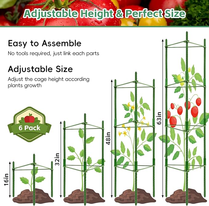 Riare 6 Pack 4 FT Tomato Cages for Garden- 48inches Heavy Duty Garden Stakes - Image 2