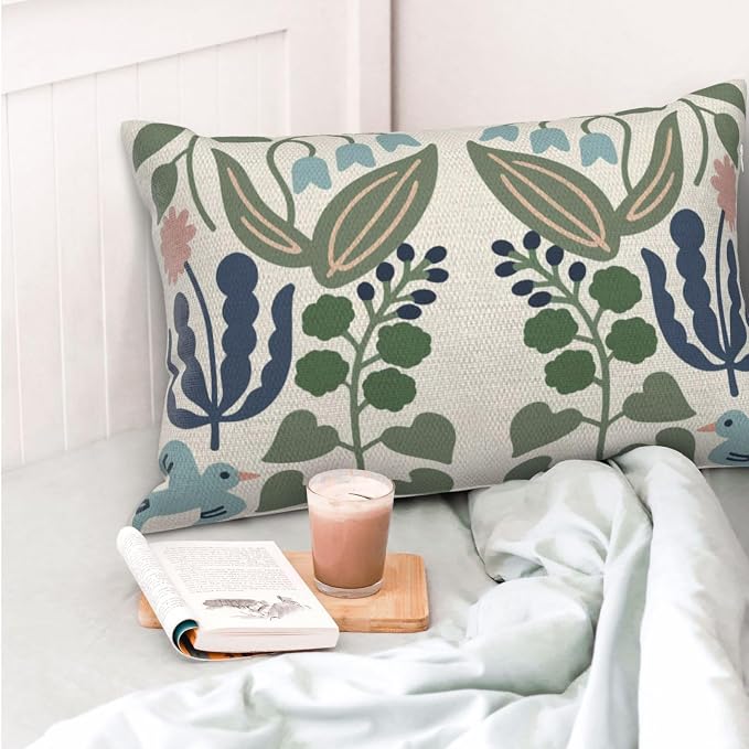 Navy Blue Boho Pillow Covers 12x20 Inch 2 Pcs Sage Green Floral Decor Throw - Image 2