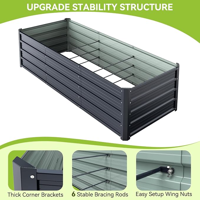 Ohuhu 8x3x1.5FT Metal Raised Garden Bed Outdoor, Reinforced Galvanized Steel - Image 5