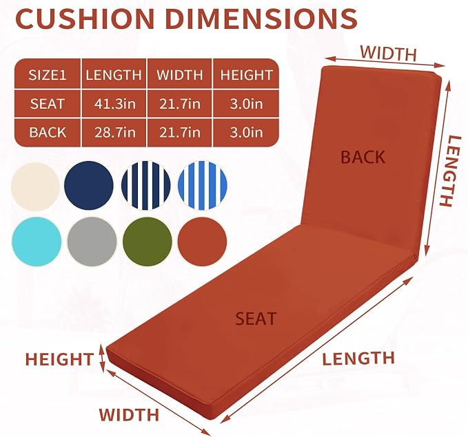 Outdoor Chaise Lounge Cushions for Patio, Waterproof Replacement Seat Pads for - Image 5