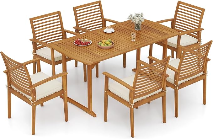 Tangkula 7 Piece Patio Acacia Wood Dining Set by TANGKULA