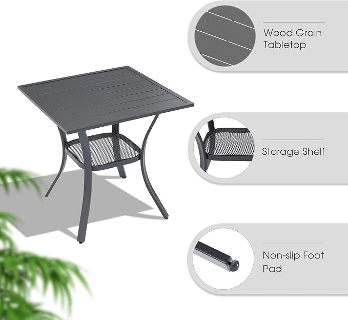 VICLLAX Small Patio Dining Table, No Umbrella Hole, Dark Grey Tabletop - Image 5