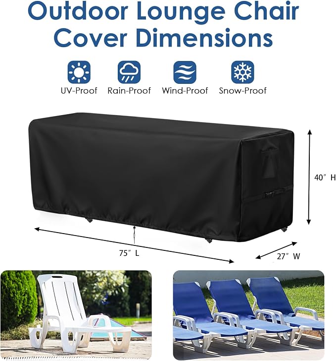 Outdoor Stacked Chaise Lounge Cover, Waterproof 4-6 Stackable Patio Lounge - Image 2