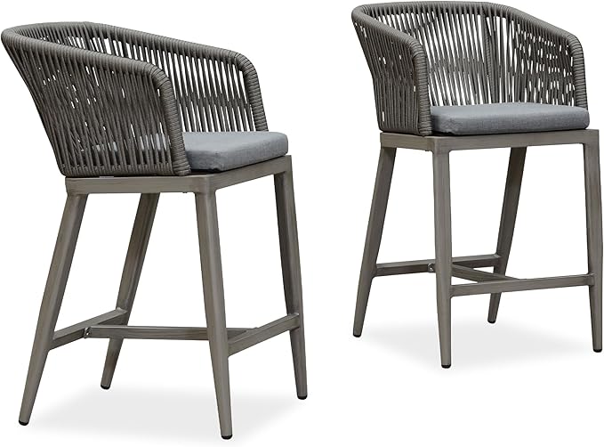 PURPLE LEAF Counter Height Bar Stool Set of 2 Woven Rattan Counter Stool Bar by PURPLELEAF