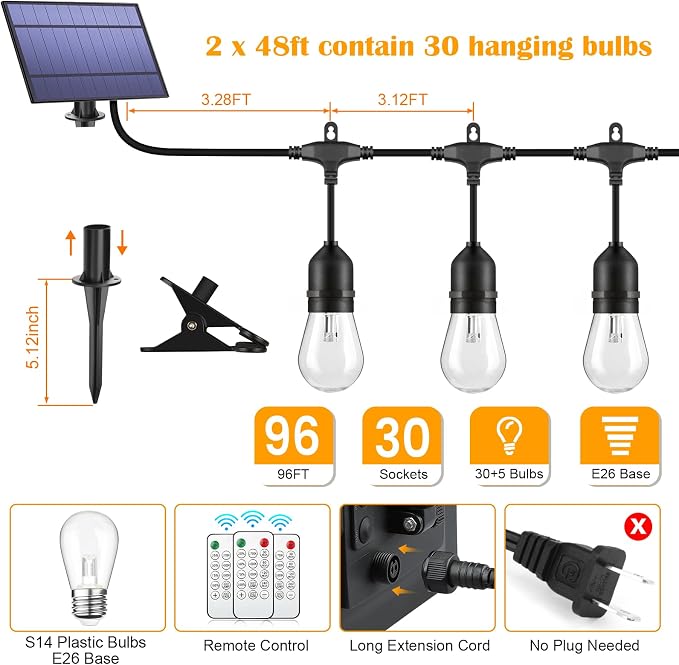 Mlambert 2 Pack Each 48FT 3-Color in 1 Solar String Lights Outdoor, Dimmable - Image 6