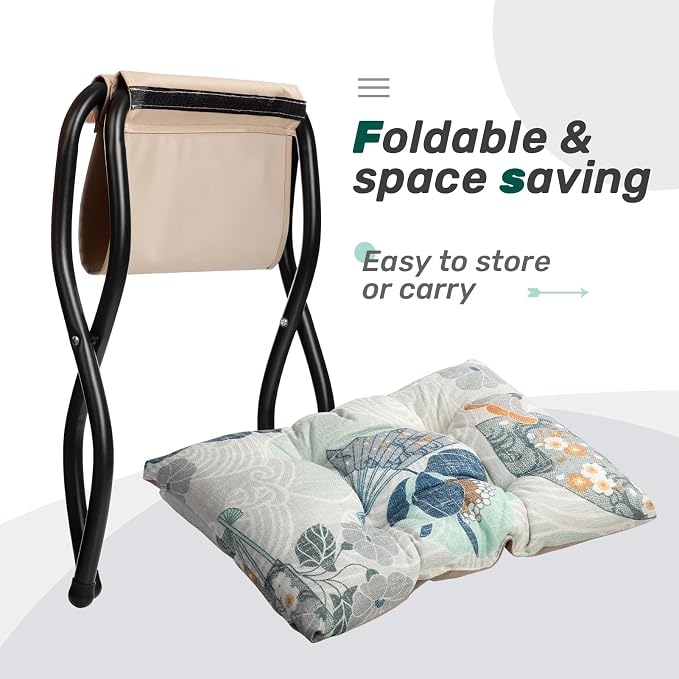 HollyHOME 15" Folding Footrest Stool, Upholstered Small Foldable Ottoman - Image 7