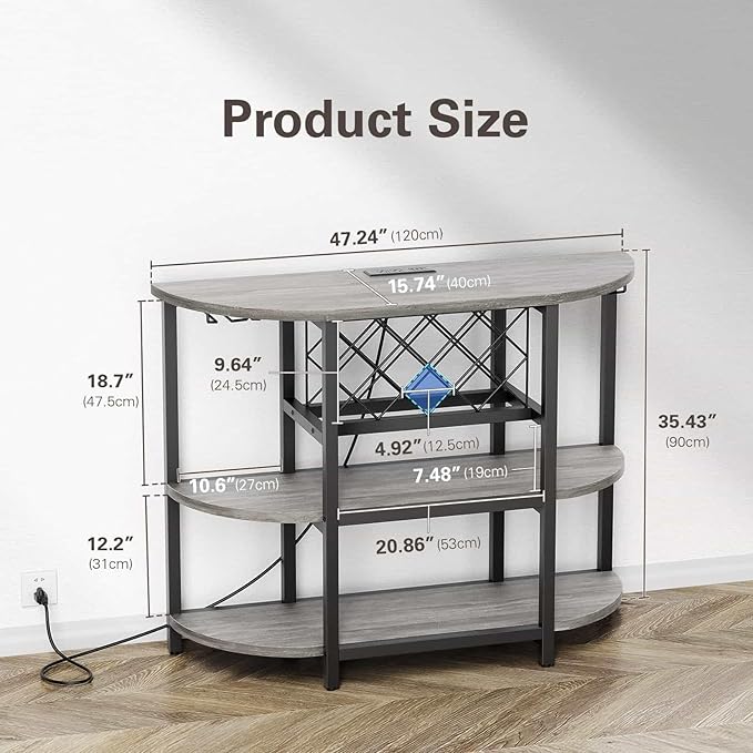 Zarler Bar Cart with Power Outlet Easy to Assemble, LED Home Bar Cabinet - Image 3