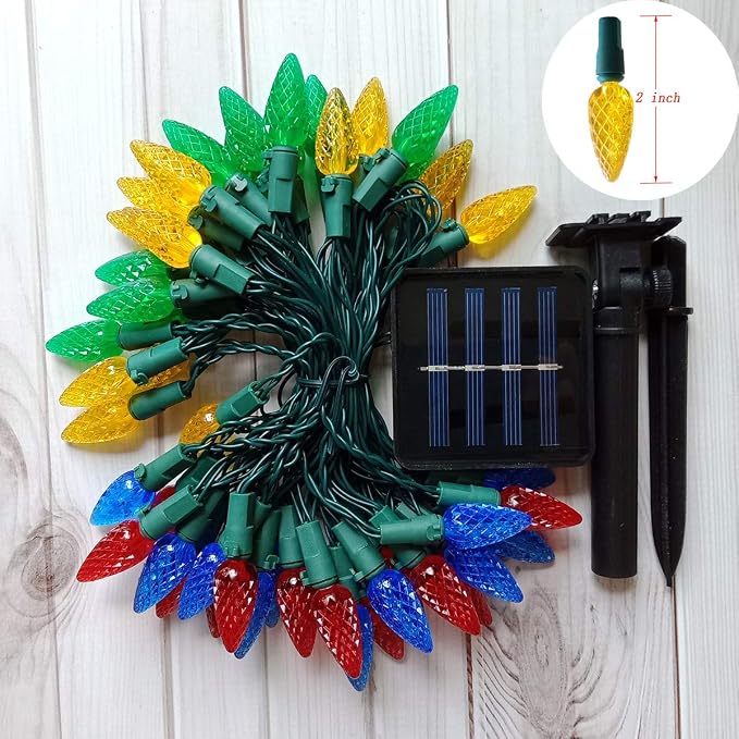 2 Pack Solar Christmas Lights Outdoor C6 Strawberry String Lights, LED - Image 2