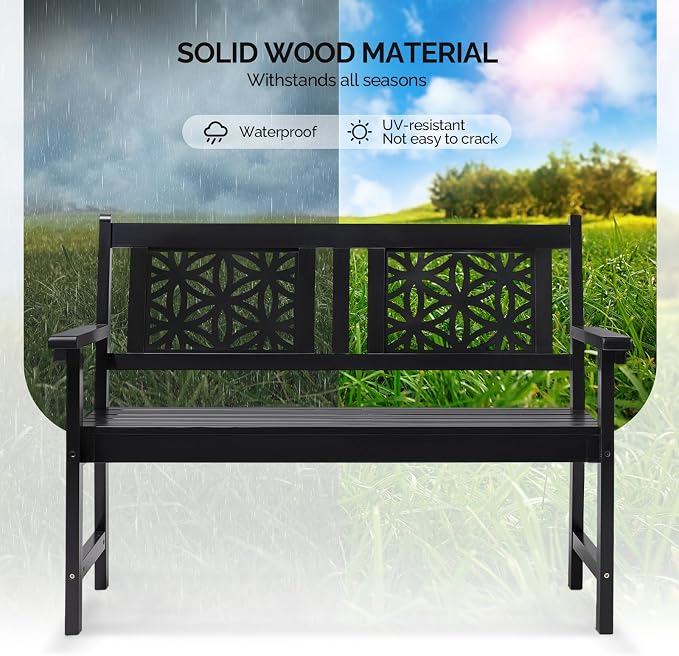 VINGLI 47" Outdoor Wood Bench, All Weather Outdoor Wooden Patio Garden Bench - Image 5