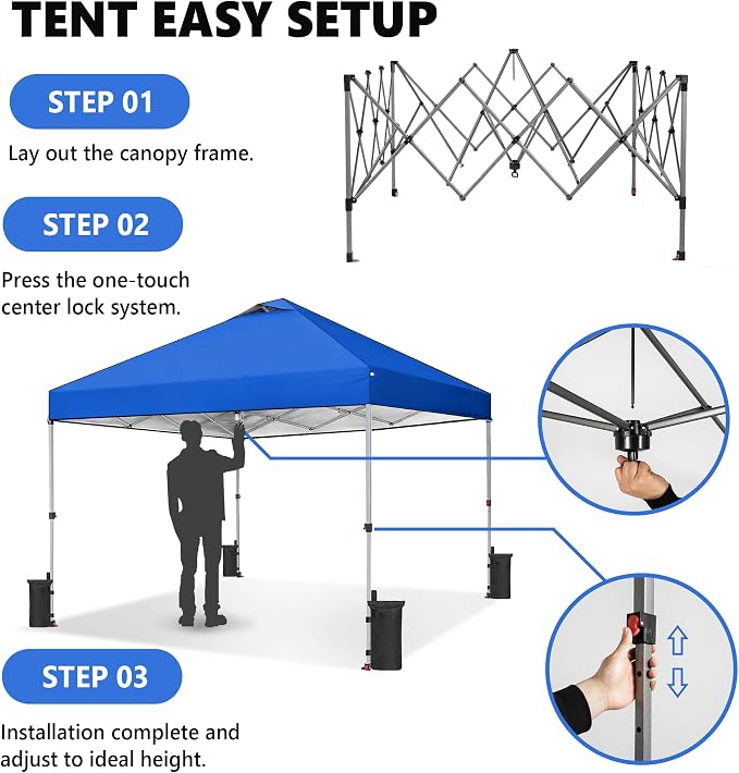 OLIXIS 10x10ft Pop Up Canopy Tent, Heavy Duty 1-Person One Push Setup, Portable - Image 5