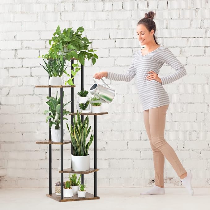 6 Tier Tall Plant Stand Indoor Outdoor, Large Wood Metal Planter Shelf Holder - Image 7