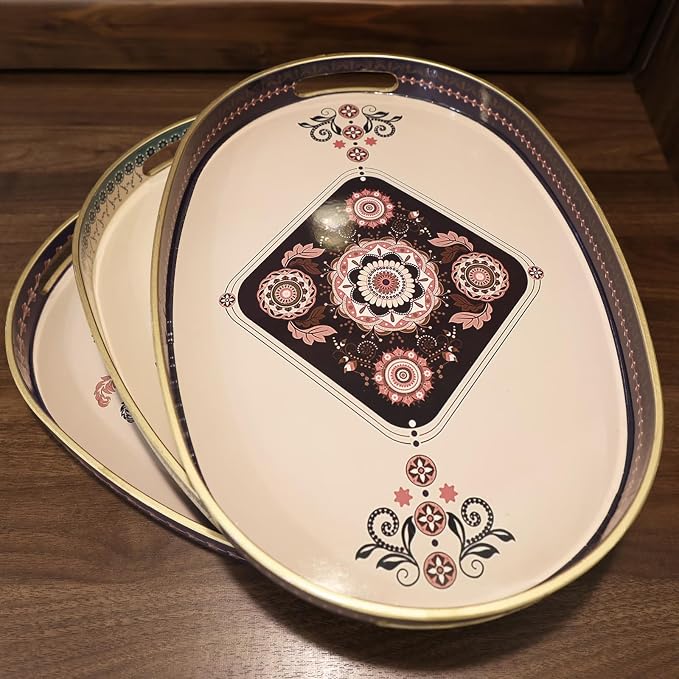Oval Plastic Serving Tray with Handles, Elegant Decorative Tray - Image 7