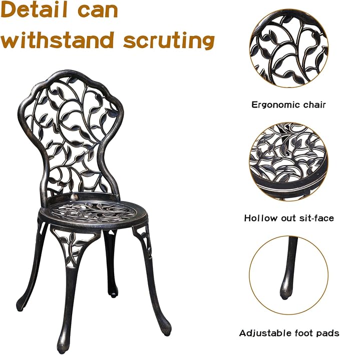 JARDIN DE CENTENNIAL Patio Bistro Set.Rust-Resistant Cast Aluminum Bistro Table - Image 5