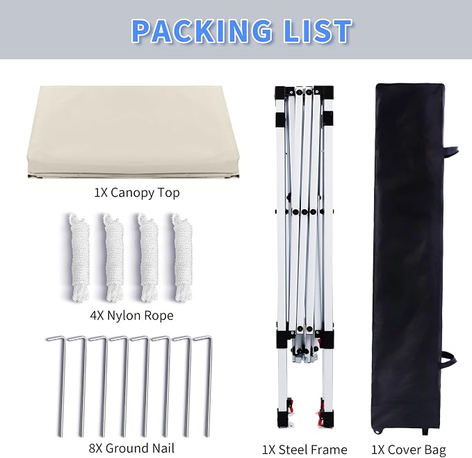 Pop Up Canopy Tent 8X8 FT, Easy Set-up Sade, Instant Shelter w/Canopy Cover - Image 3