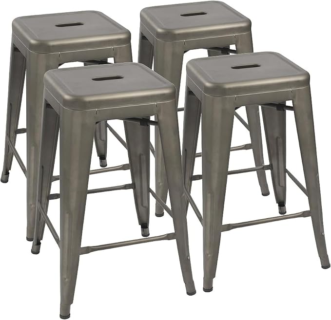 Devoko Metal Bar Stools 24" Indoor Outdoor Stackable Barstools Modern Style by DEVOKO