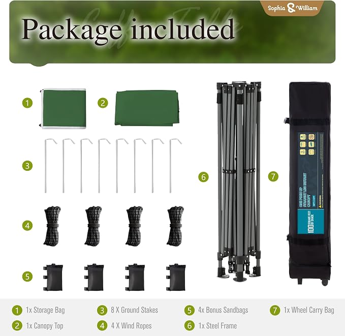 Sophia & William Canopy Tent Pop Up 10x10 ft, One Person Push Set Up Tent - Image 7