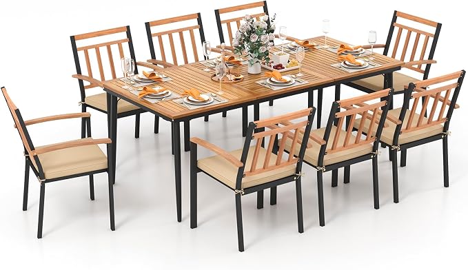 Tangkula 9-Piece Patio Dining Set, Outdoor Acacia Wood Dining Furniture Set by TANGKULA