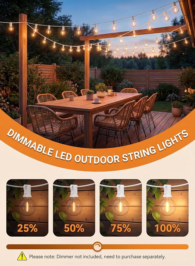 SUNSGNE 25FT G40 LED White Outdoor String Lights - Image 7
