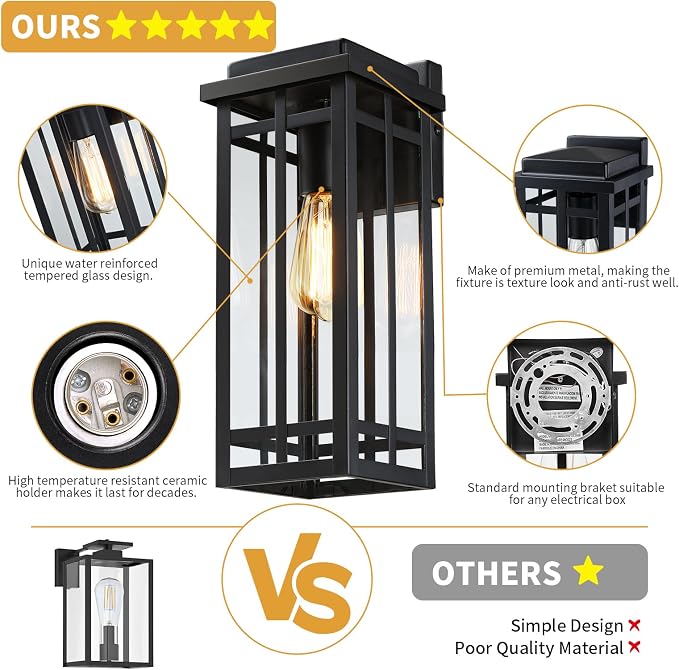 13.8'' Outdoor Wall Light Fixtures 2 Packs, Exterior Lighting Fixtures Wall - Image 3