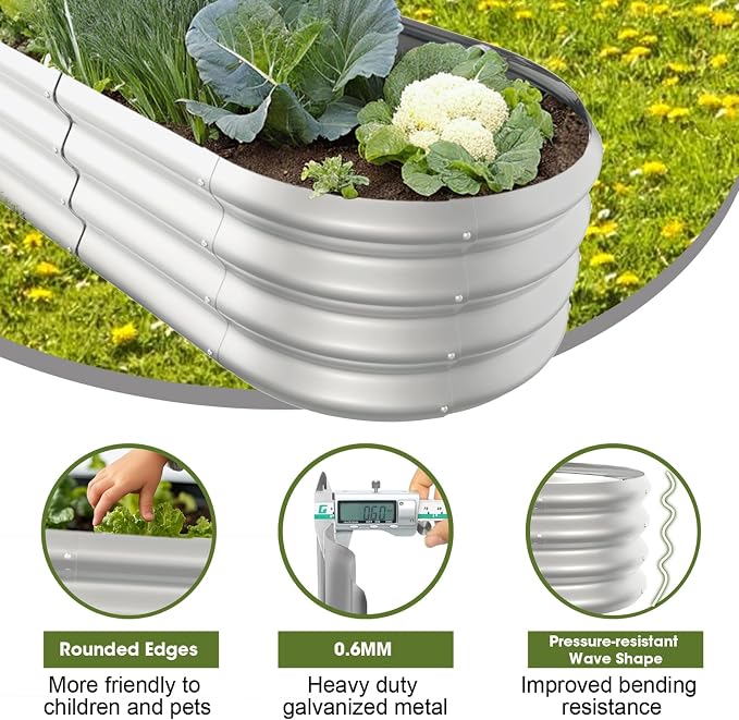 4x2x1ft Oval Galvanized Raised Garden Bed Outdoor 9-in-1 Large Metal Modular - Image 4
