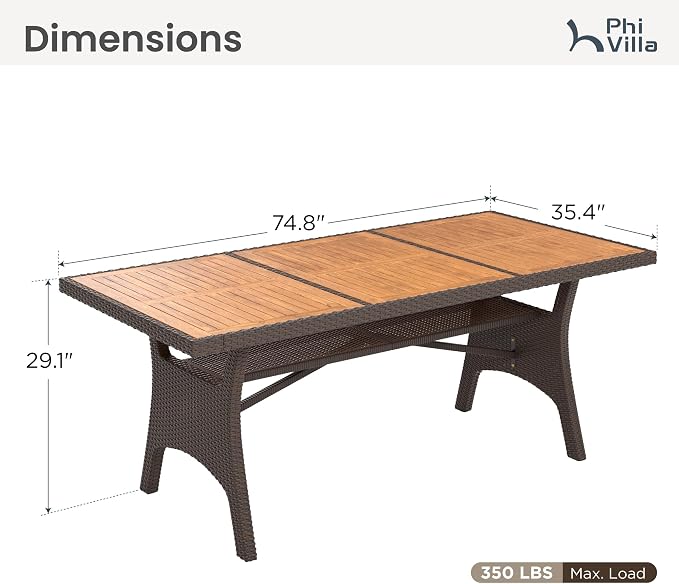 PHI VILLA Outdoor Dining Table for 6/8, Large Farmhouse Modern Furniture for - Image 5