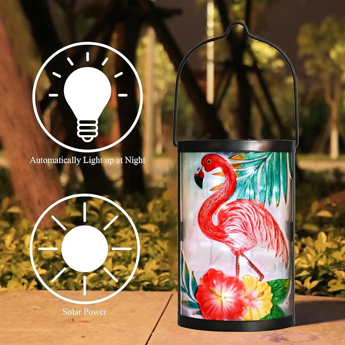 Hanging Solar Lantern Outdoor Waterproof Flamingo Solar Lights Glass Tabletop - Image 2