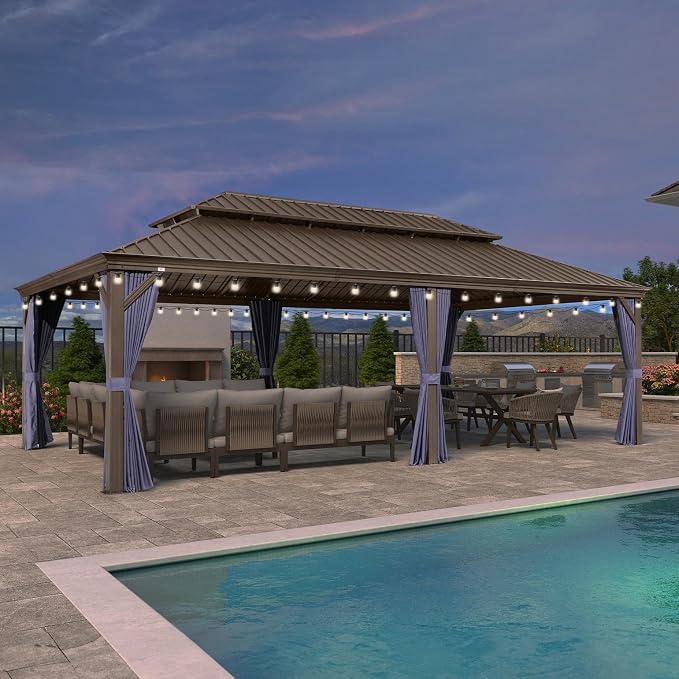 PURPLE LEAF 14' X 24' Outdoor Hardtop Gazebo Patio Wide Aluminum Frame by PURPLELEAF