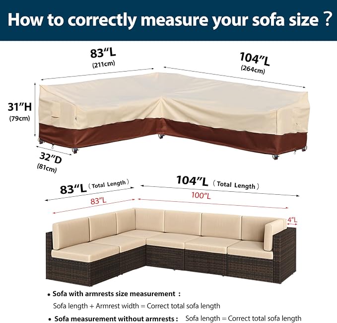 Outdoor Sectional Cover-L-Shaped Patio Furniture Covers Waterproof Rip-Stop - Image 3