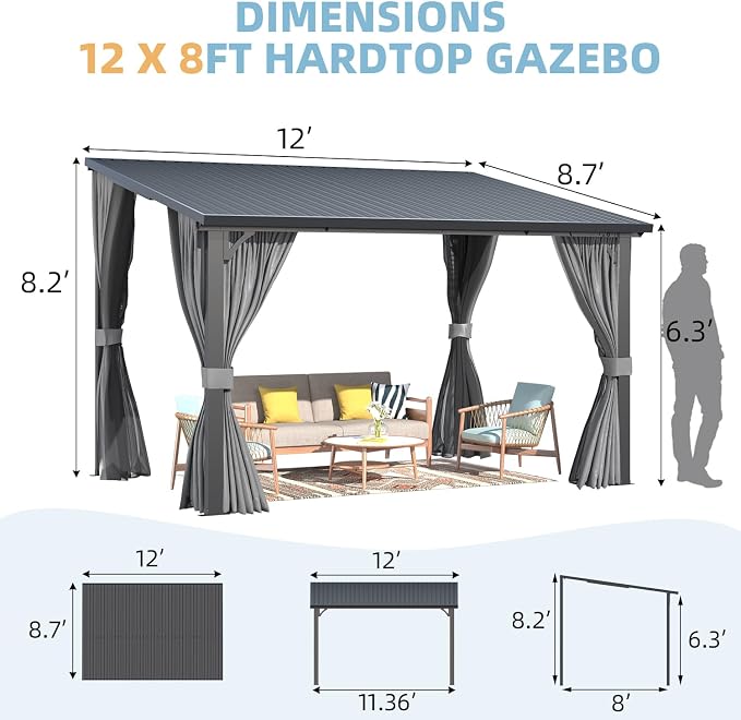 AECOJOY 12'x8' Outdoor Hardtop Gazebo Pergola - Image 6