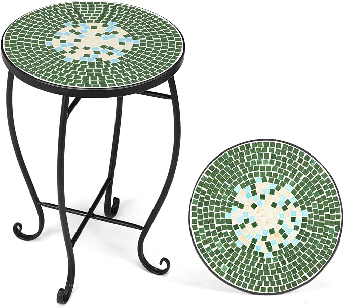 VINGLI Mosaic Print Accent Table, End Table, Plant Stand Decor by VINGLI