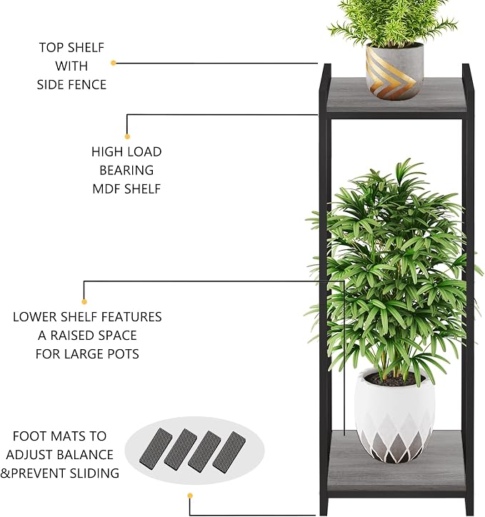 2-Tier Plant Stand Indoor, Oak Grey - Image 7