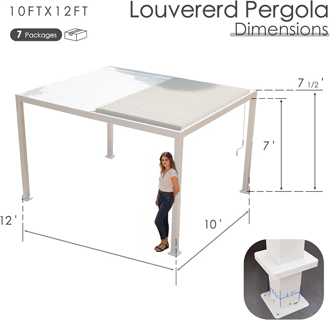 Kozyard Outdoor Louvered Pergola 10ft x 12ft Pergola Sun Shade All-Weather - Image 8