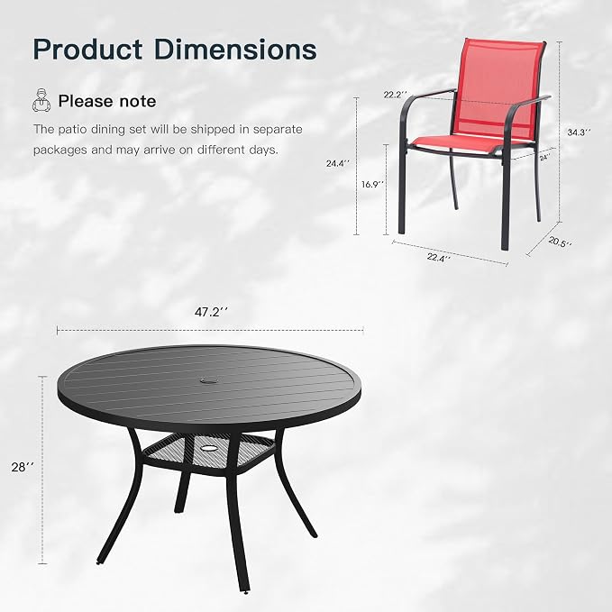VICLLAX 7 Pieces Patio Outdoor Dining Set, 47.2" Round Metal Table - Image 2