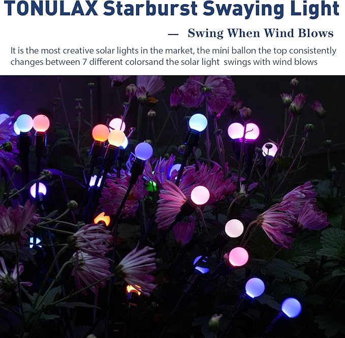 TONULAX Solar Garden Lights, Starburst Swaying When Wind Blows, Solar Lights - Image 5