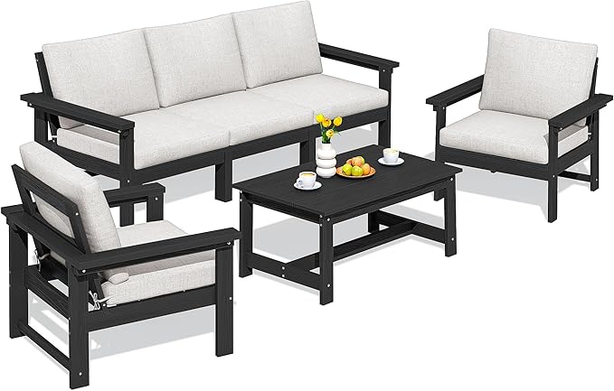 SERWALL HDPE Patio Conversation Set, 6-piece Sectional Outdoor Furniture Set by SERWALL
