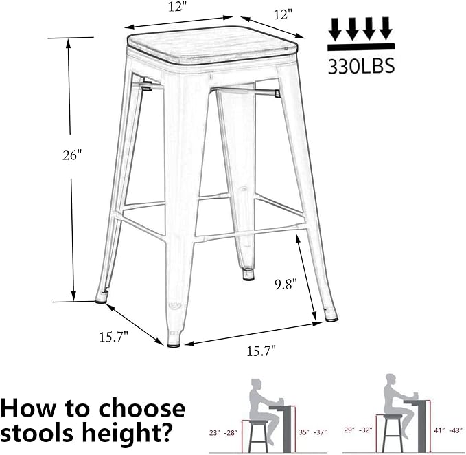 Alunaune 26" Metal Bar Stools Set of 2 Industrial Backless Counter Height - Image 2