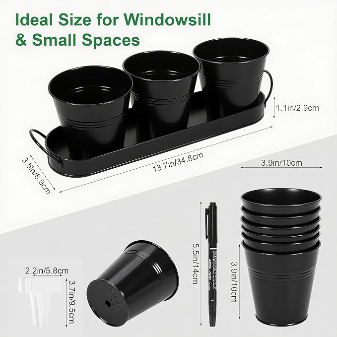 Herb Garden Planter Indoor Kit – 6 Metal Pots - Image 4