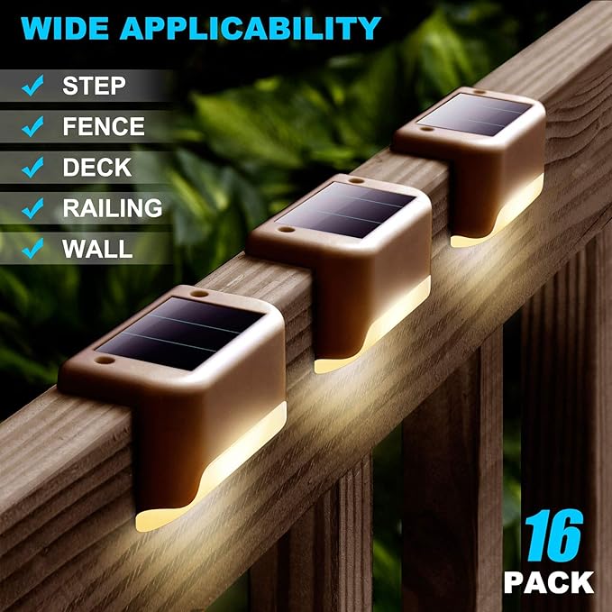 DenicMic 16 Pack Solar Deck Lights Outdoor Waterproof 4000K Warm White LED - Image 2