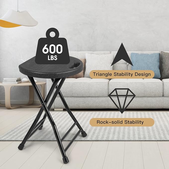 Folding Stool with Handle, Folding Chair, Folding Bar Stool with Non-Slip Feet - Image 5