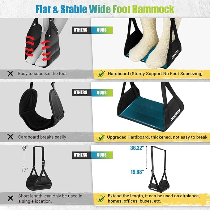 2-Pack Foot Hammock for Plane Travel, No Collapse Thickened Bamboo Airplane - Image 3
