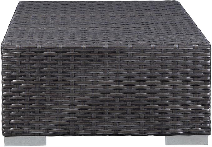 Modway Sojourn Wicker Rattan Outdoor Patio Sunbrella Fabric Ottoman in Canvas - Image 8