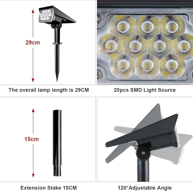 Red Solar Spot Lights Outdoor, 20 LED Waterproof IP65 Solar Landscape Light - Image 4