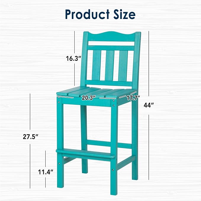 nalone Outdoor Bar Stools Set of 2, HDPE Tall Adirondack Chairs Bar Chairs - Image 3