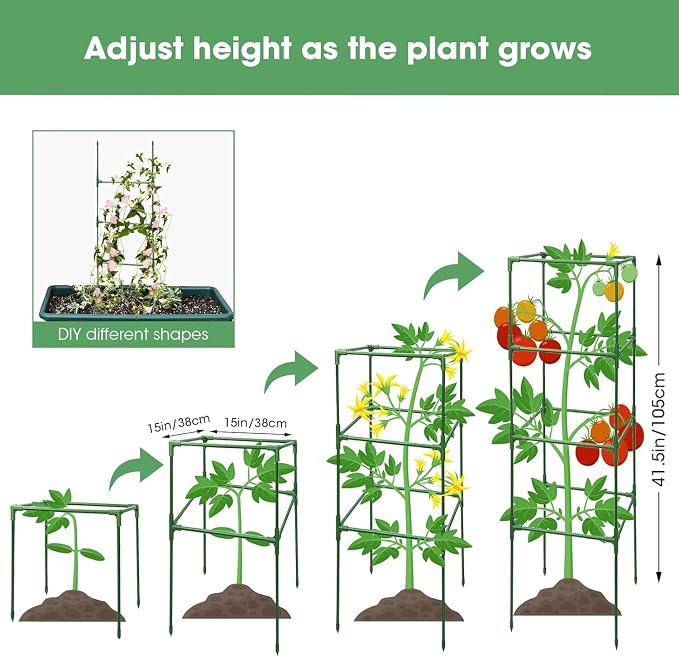 MQUPIN Tomato Cages, 4 Packs Square Tomato Cage - Image 3